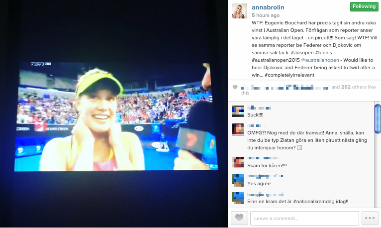 Australian Open, Sexism, Anna Brolin, Grand Slam, Tennis, Rasar, Eugenie Bouchard